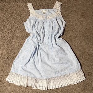 Eileen West Size Medium Cotton Woven Sleeveless Chemise Lace White Blue Floral